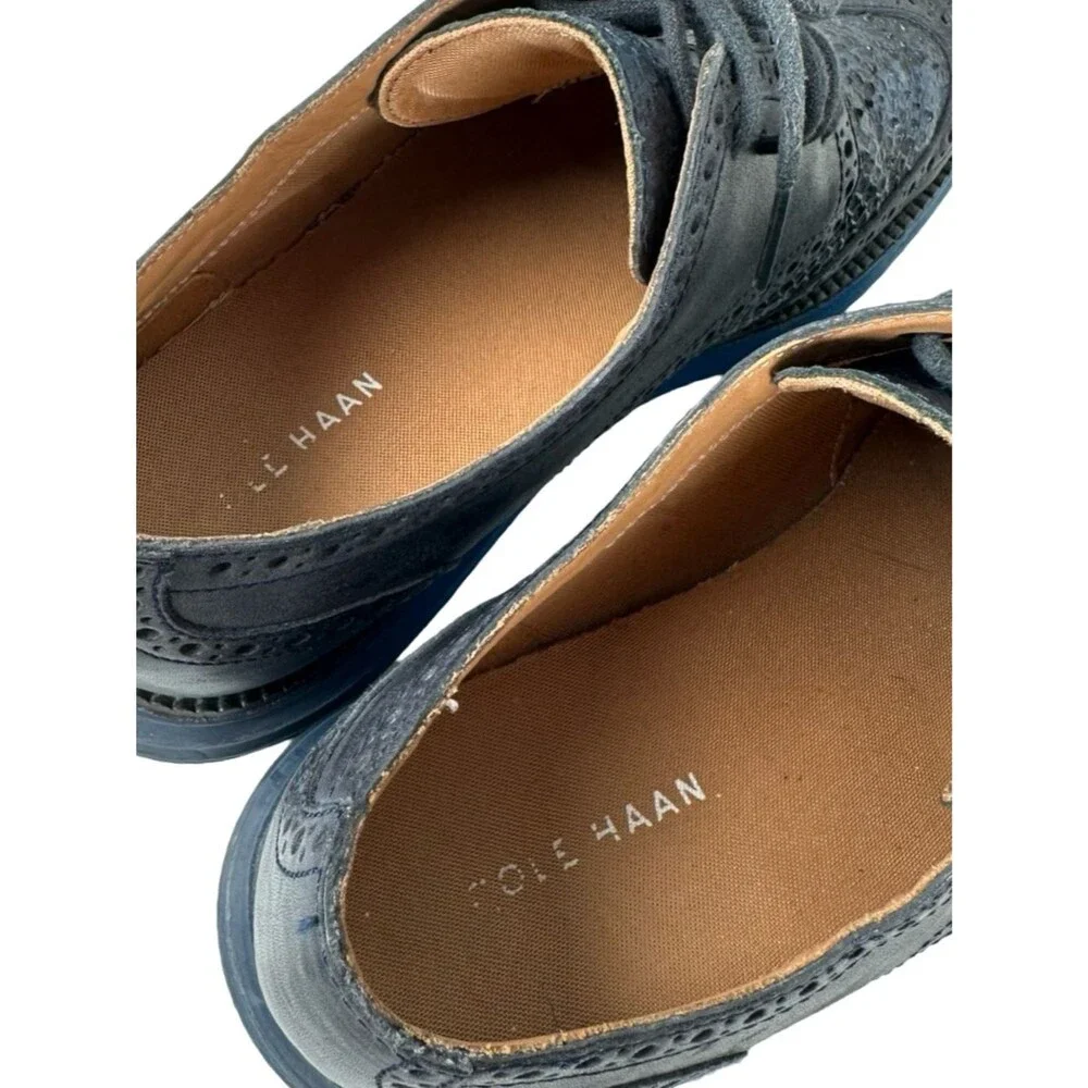 Cole Haan Lunarlon Blue Leather Snakeskin Wingtip Oxford Dress Shoes 10M